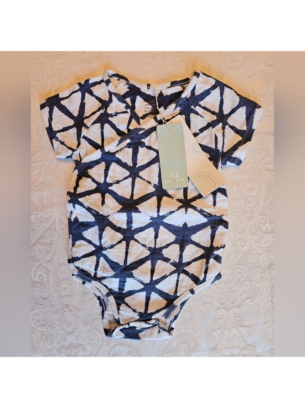 aden + anais Blue and White Short Sleeve Kimono Body Suit, 3 to 6 Months, NWT